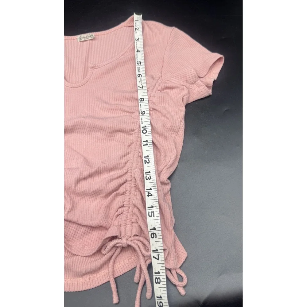 Intimately Free People Pink Top‎ Notch Ribbed Ruched Short Sleeve Tee Shirt M